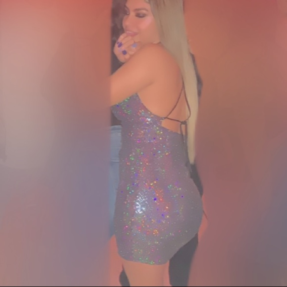 HOLOGRAPHIC SEQUIN MINI DRESS